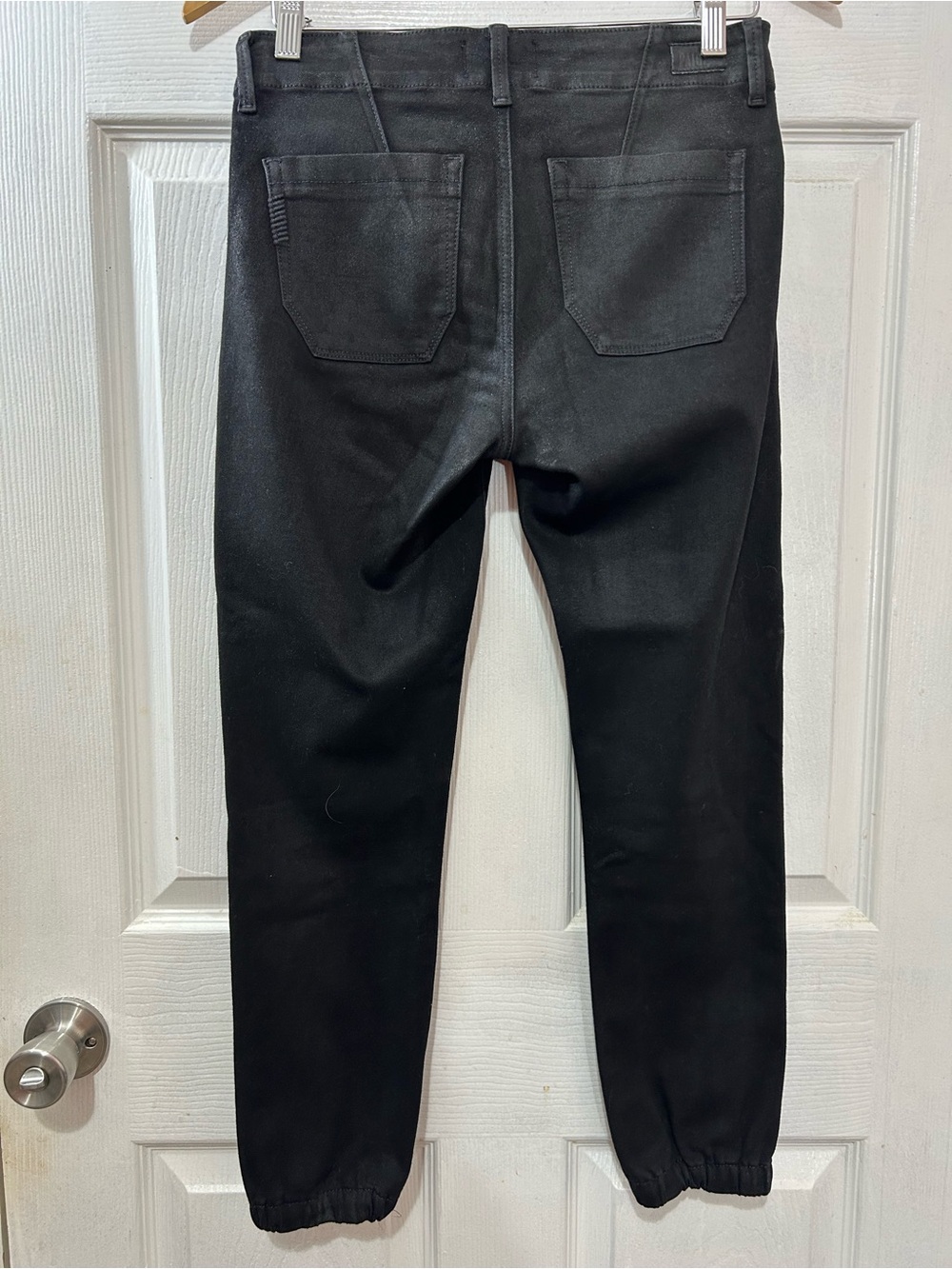Paige Mayslie Jogger Black Coated Jeans Denim Utility Zip Ankle Pants Size 26 - Picture 2 of 8